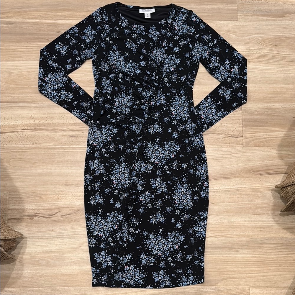 Motherhood Maternity Dress with Blue Floral Pattern